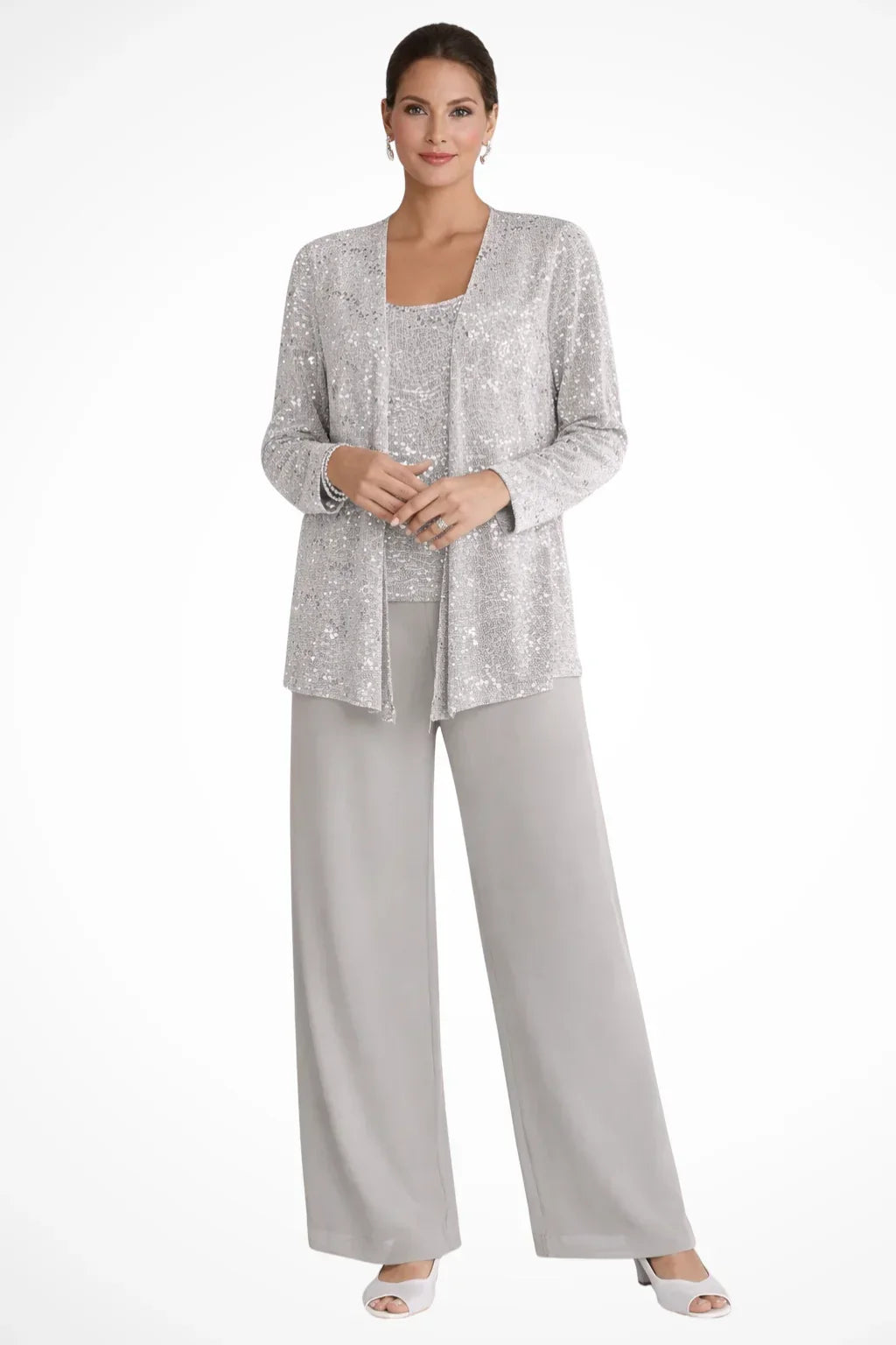 Women's Sequin Three-Piece Wide-Leg Trouser Suit for Weddings