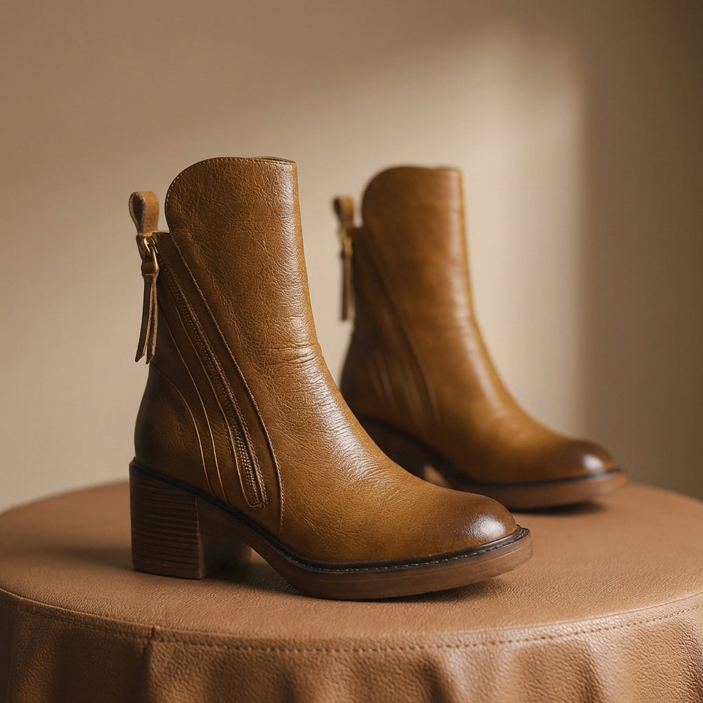Women's Side Zip Chunky Heel Ankle Boots with Tassel Pull