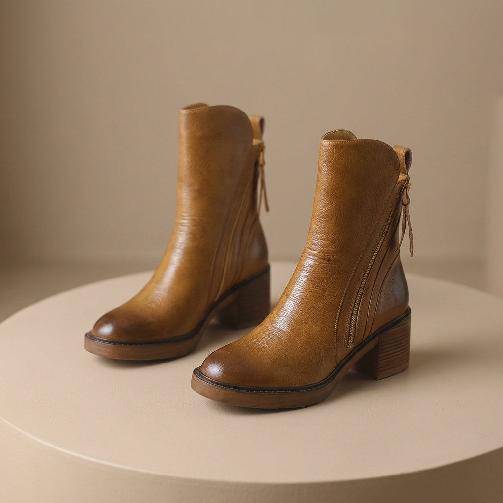 Women's Side Zip Chunky Heel Ankle Boots with Tassel Pull