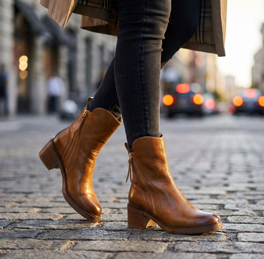 Women's Side Zip Chunky Heel Ankle Boots with Tassel Pull