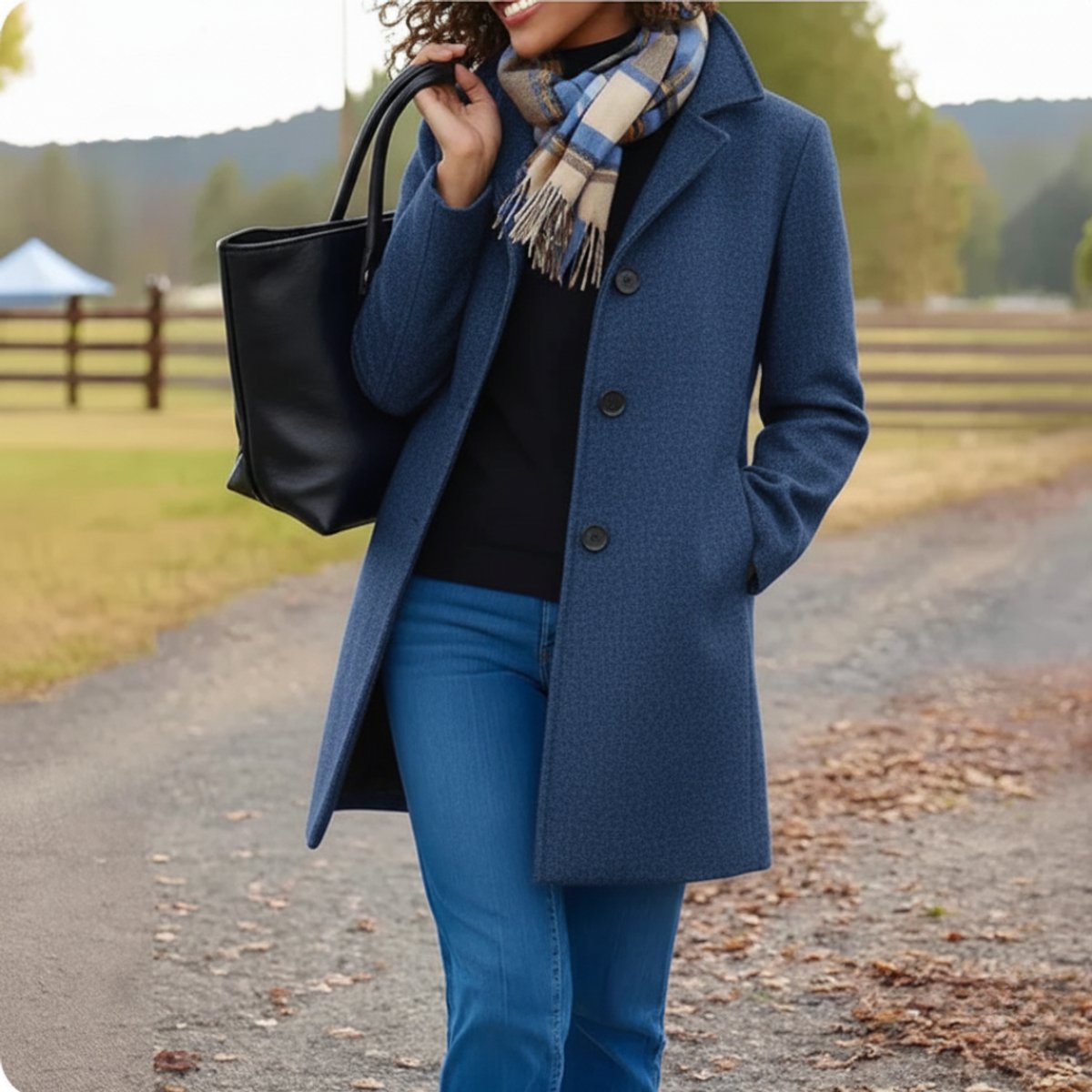Women's Single-Breasted Wool-Look Mid-Length Coat with Pockets