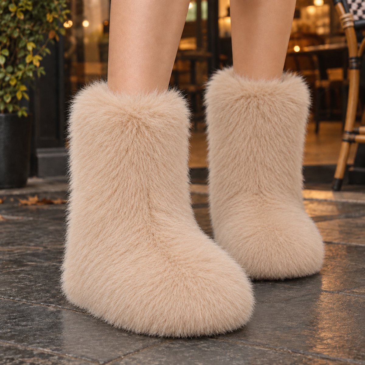 Women's Fluffy Plush Slip-On Mid-Calf Snow Boots
