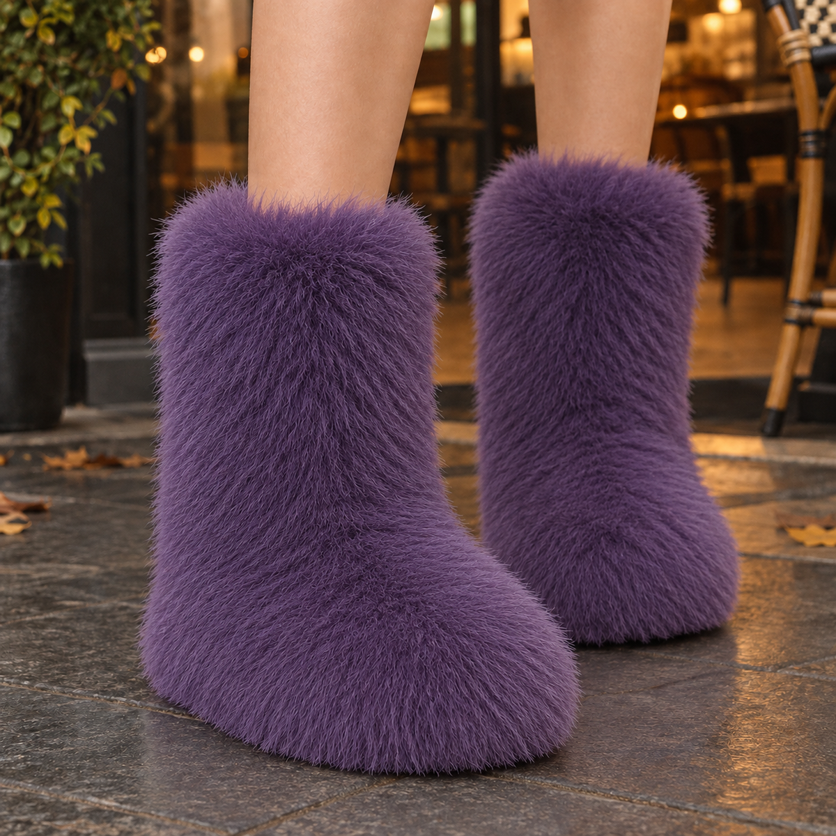 Women's Fluffy Plush Slip-On Mid-Calf Snow Boots