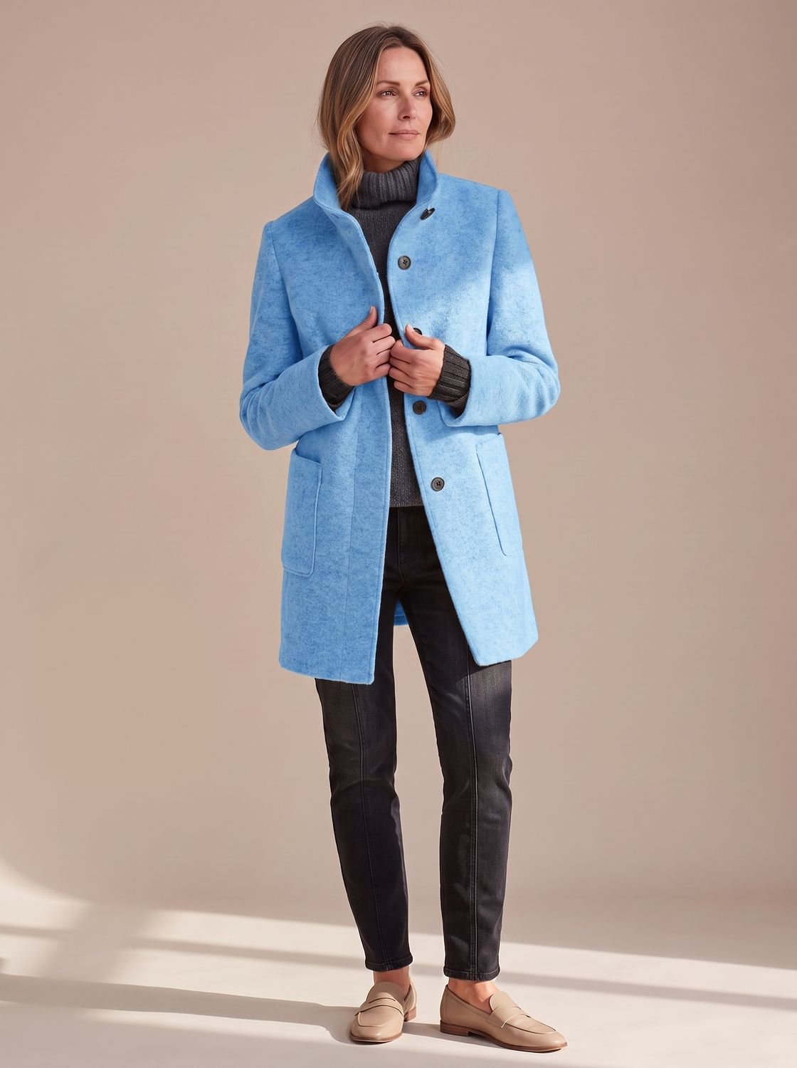 Women's Stand Collar Single-Breasted Wool-Look Winter Coat