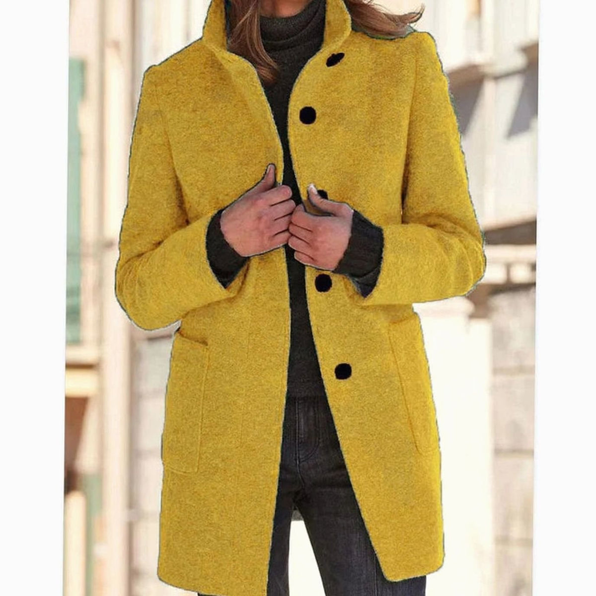 Women's Stand Collar Single-Breasted Wool-Look Winter Coat