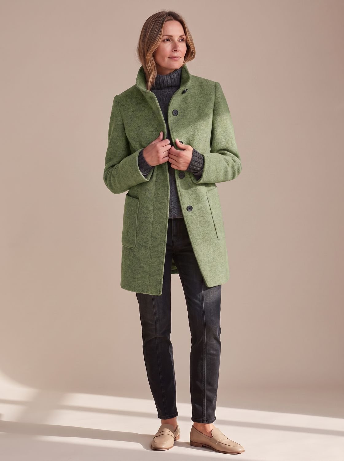 Women's Stand Collar Single-Breasted Wool-Look Winter Coat