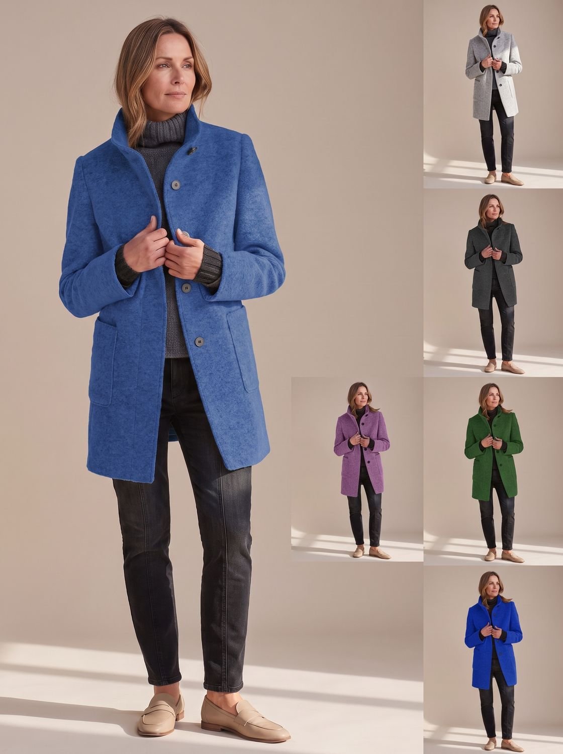 Women's Stand Collar Single-Breasted Wool-Look Winter Coat