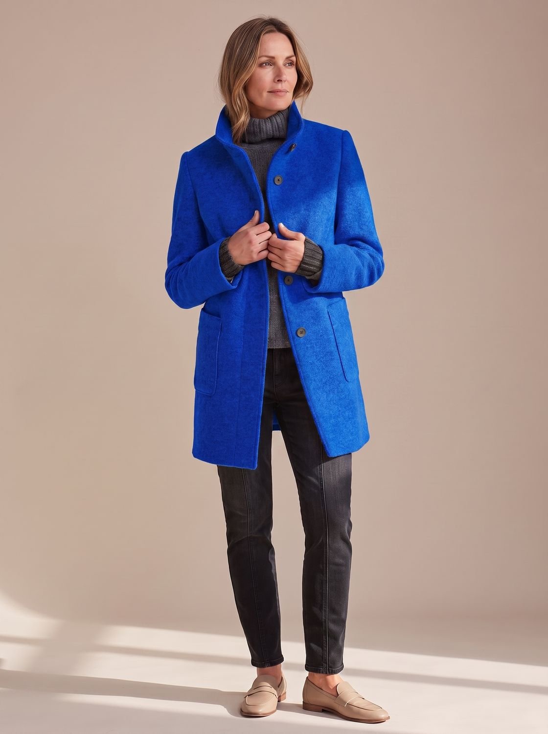 Women's Stand Collar Single-Breasted Wool-Look Winter Coat
