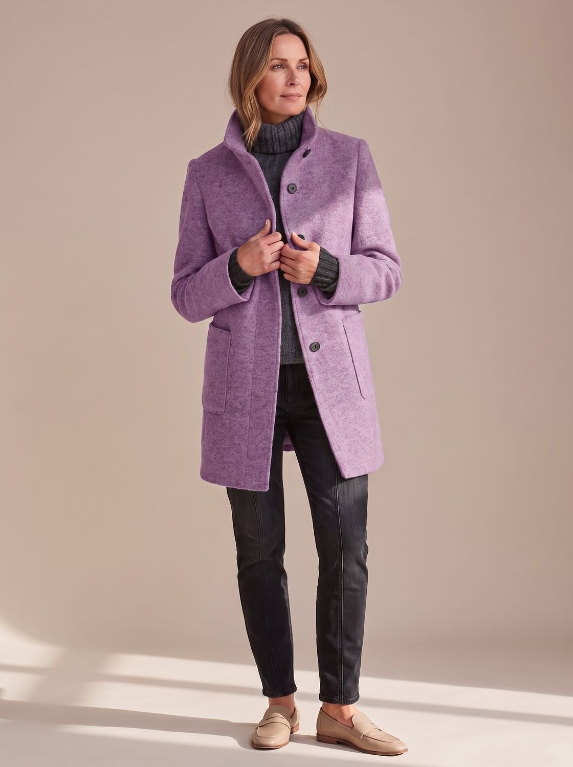 Women's Stand Collar Single-Breasted Wool-Look Winter Coat