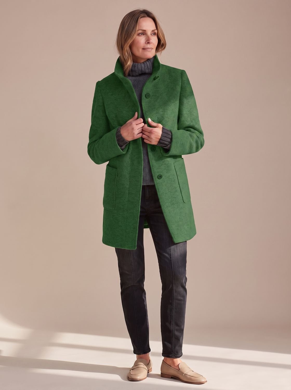 Women's Stand Collar Single-Breasted Wool-Look Winter Coat