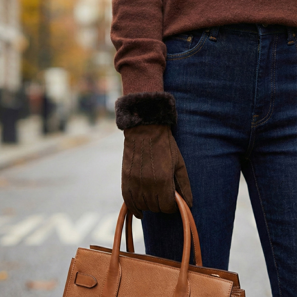 Women's Stitched Back Winter Gloves with Plush Cuff