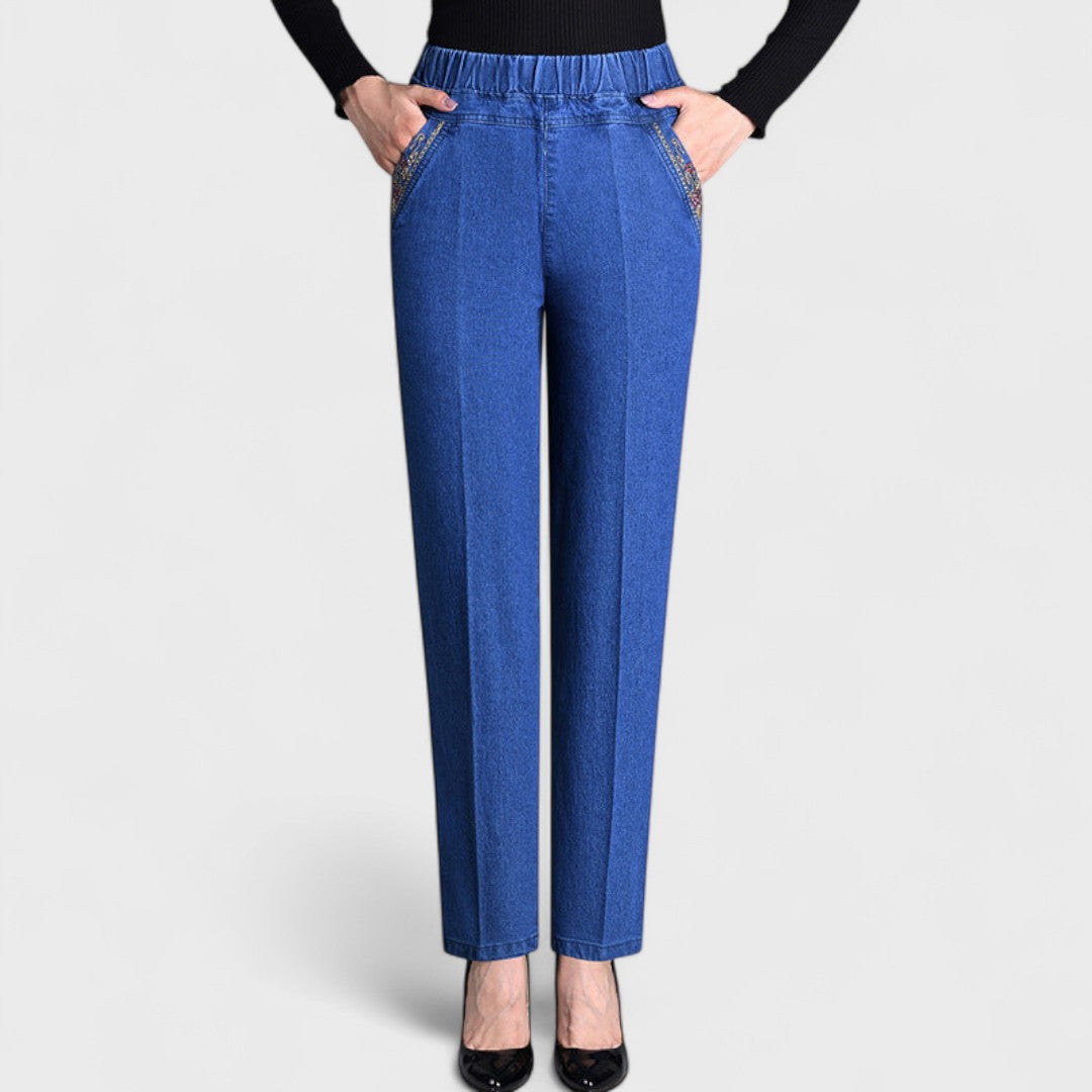 Women's Elasticated Waist Straight-Leg Jeans