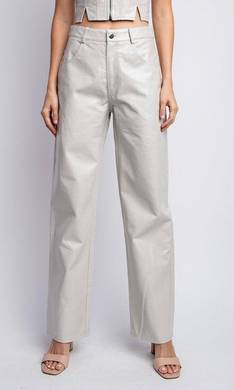 Women's Faux Leather Straight-Leg Trousers