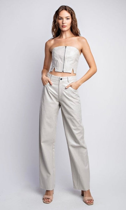 Women's Faux Leather Straight-Leg Trousers