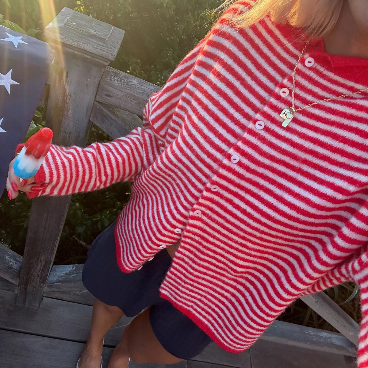 Women's Striped Button-Front Knit Cardigan