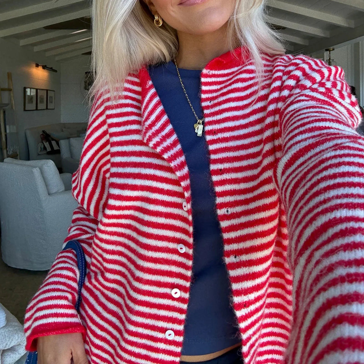 Women's Striped Button-Front Knit Cardigan