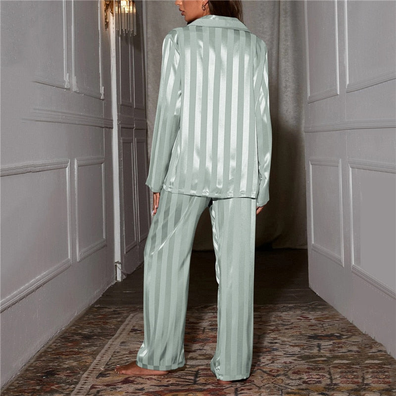 Women's Striped Button-Up Long Sleeve Pyjama Set