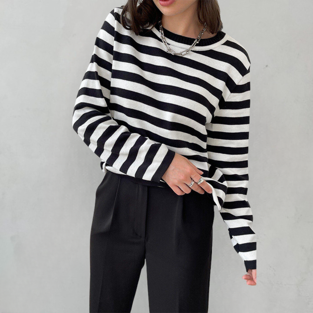 Women's Breton Stripe Crew Neck Long Sleeve Top