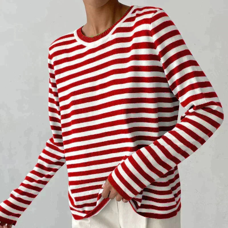 Women's Breton Stripe Crew Neck Long Sleeve Top
