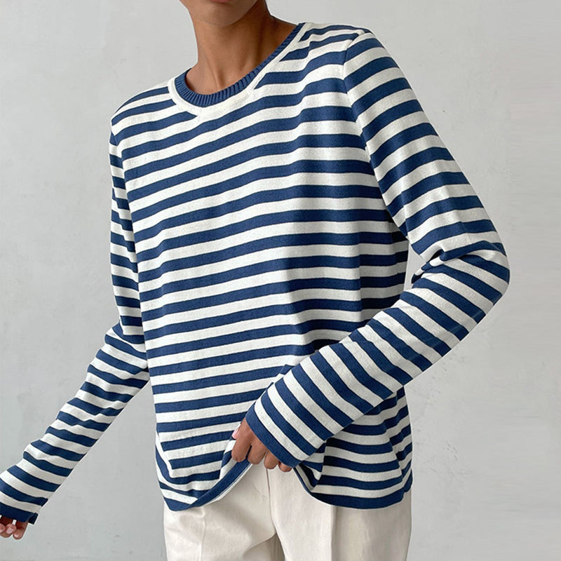 Women's Breton Stripe Crew Neck Long Sleeve Top