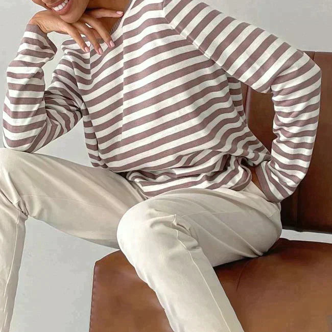 Women's Breton Stripe Crew Neck Long Sleeve Top