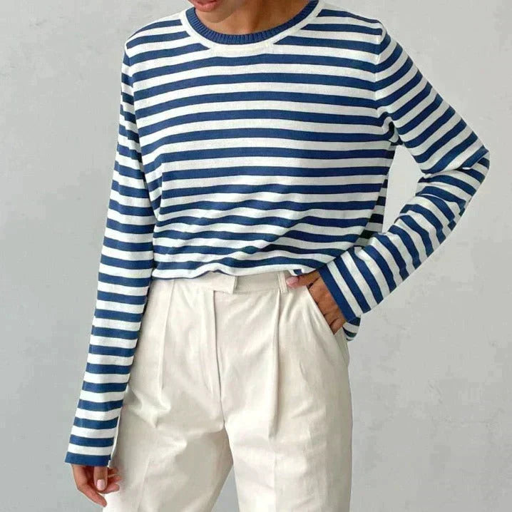 Women's Breton Stripe Crew Neck Long Sleeve Top