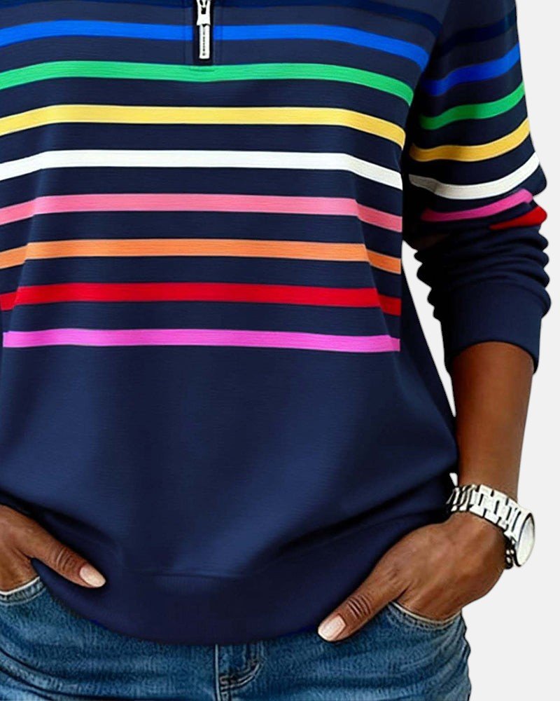 Women's Rainbow Stripe Quarter-Zip Sweatshirt