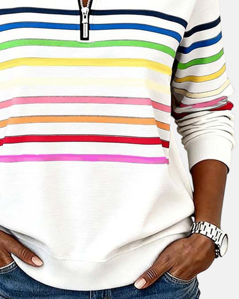 Women's Rainbow Stripe Quarter-Zip Sweatshirt
