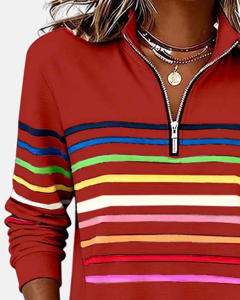Women's Rainbow Stripe Quarter-Zip Sweatshirt