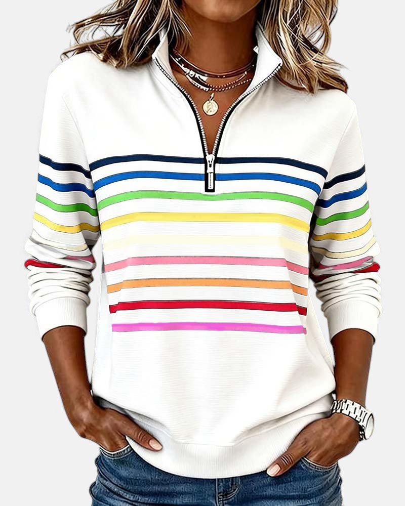Women's Rainbow Stripe Quarter-Zip Sweatshirt