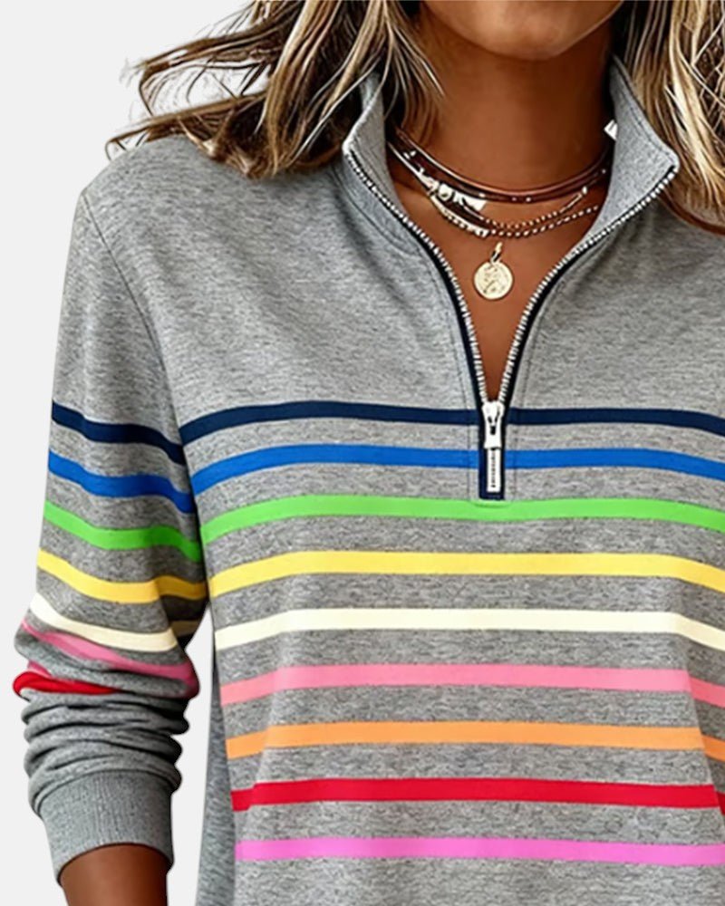Women's Rainbow Stripe Quarter-Zip Sweatshirt