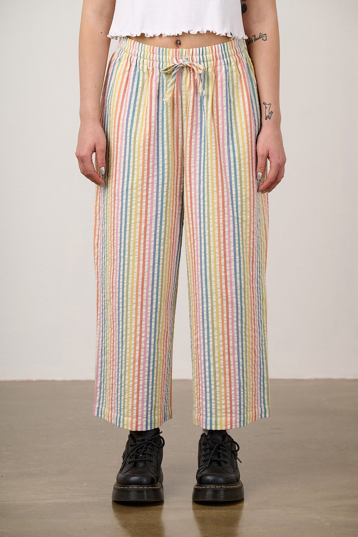 Women's Rainbow Stripe Cropped Wide-Leg Trousers