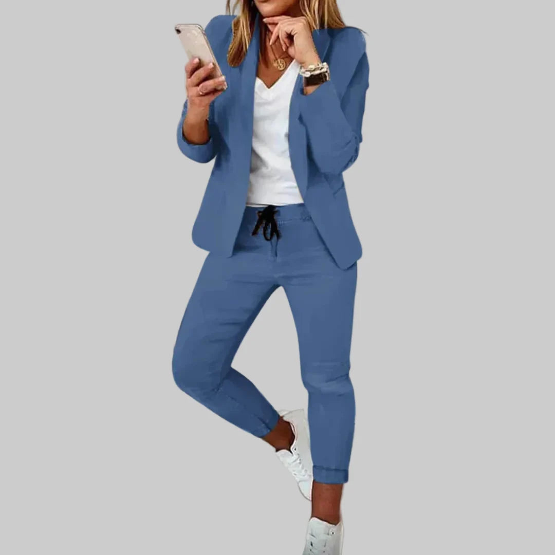 Women's Open Front Blazer & Drawstring Trouser Set