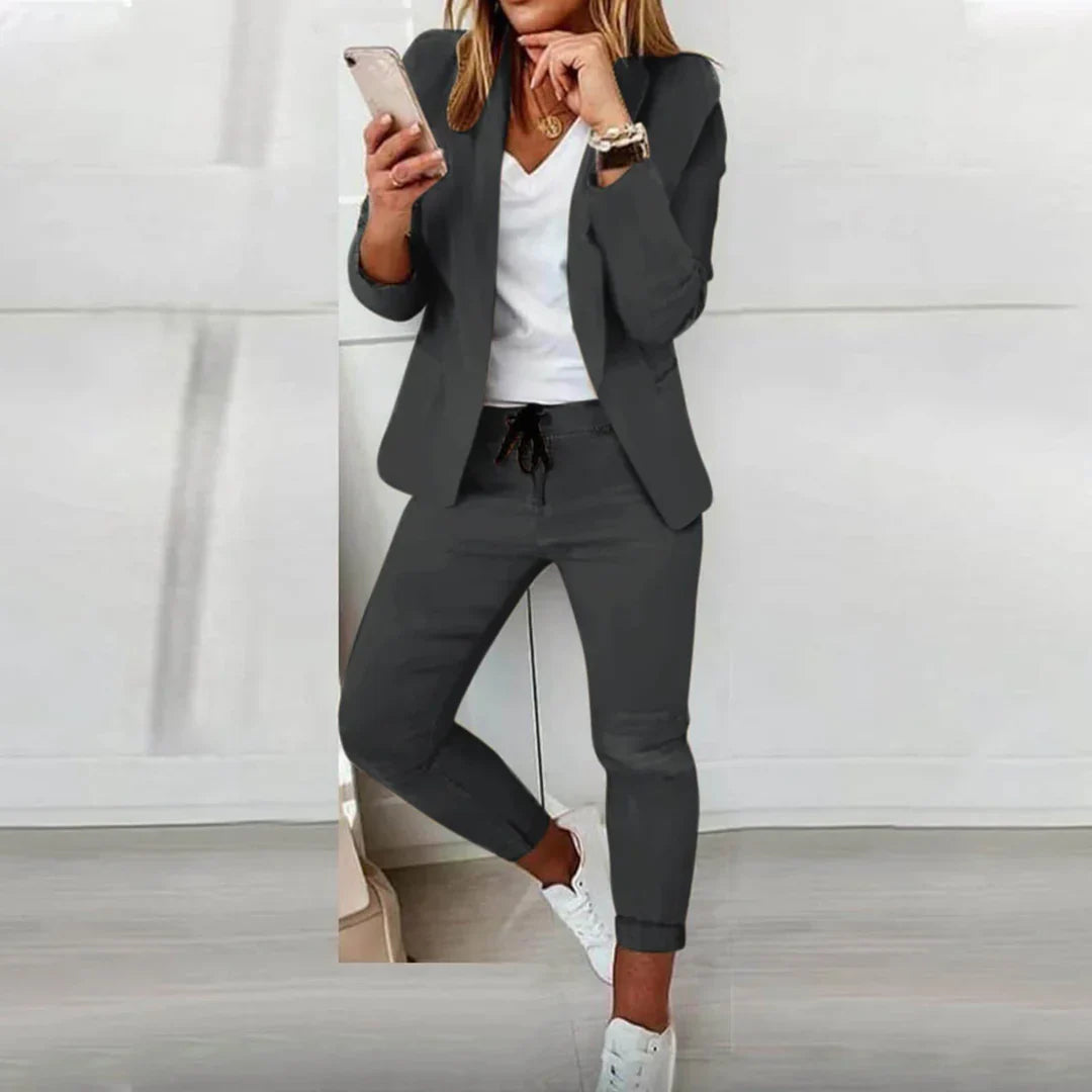 Women's Open Front Blazer & Drawstring Trouser Set