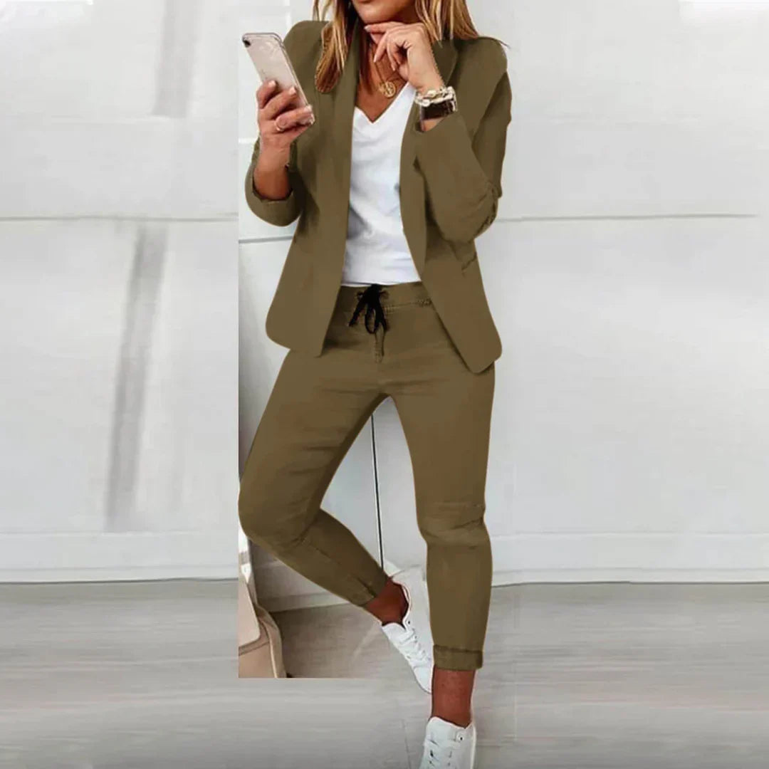 Women's Open Front Blazer & Drawstring Trouser Set
