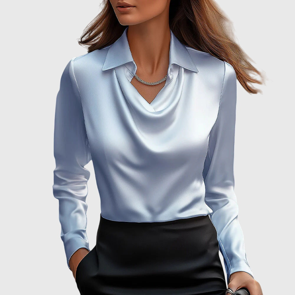 Women's Cowl Neck Collared Long Sleeve Blouse