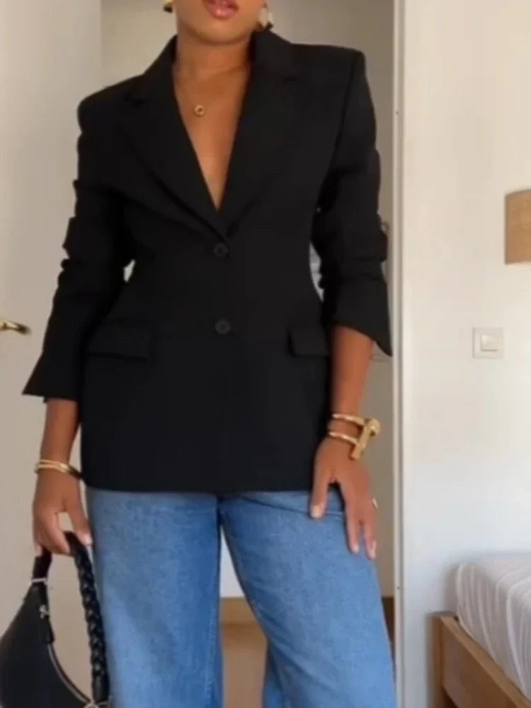 Women's Two-Button Tailored Blazer in Black