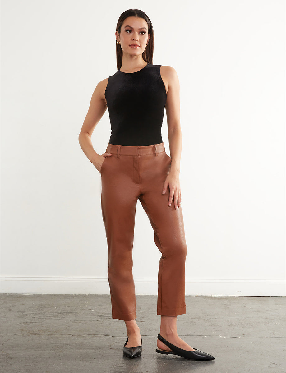 Women's Tapered Cropped Faux Leather Ankle Trousers