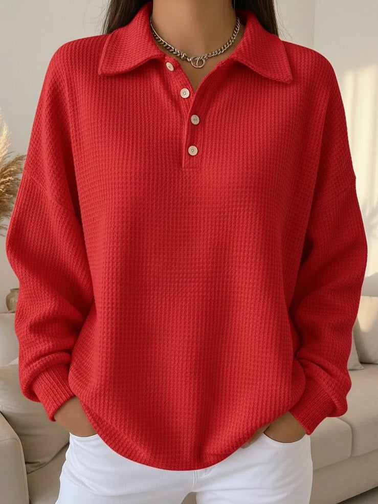 Women's Waffle Knit Polo Collar Jumper