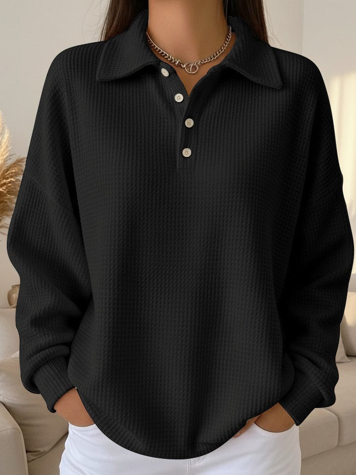 Women's Waffle Knit Polo Collar Jumper