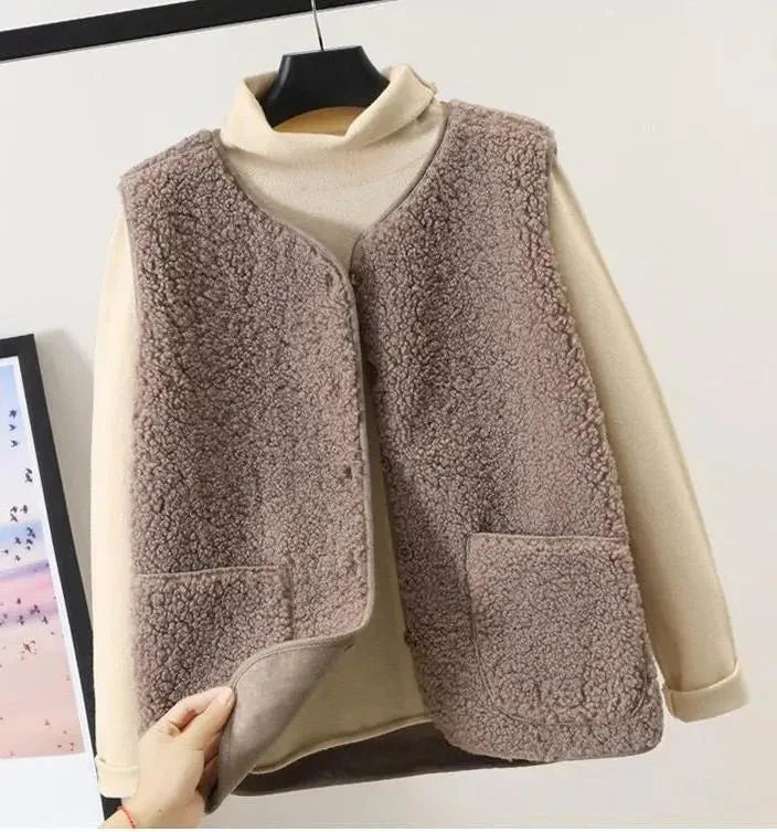 Women's Sherpa Sleeveless Cardigan with Pockets