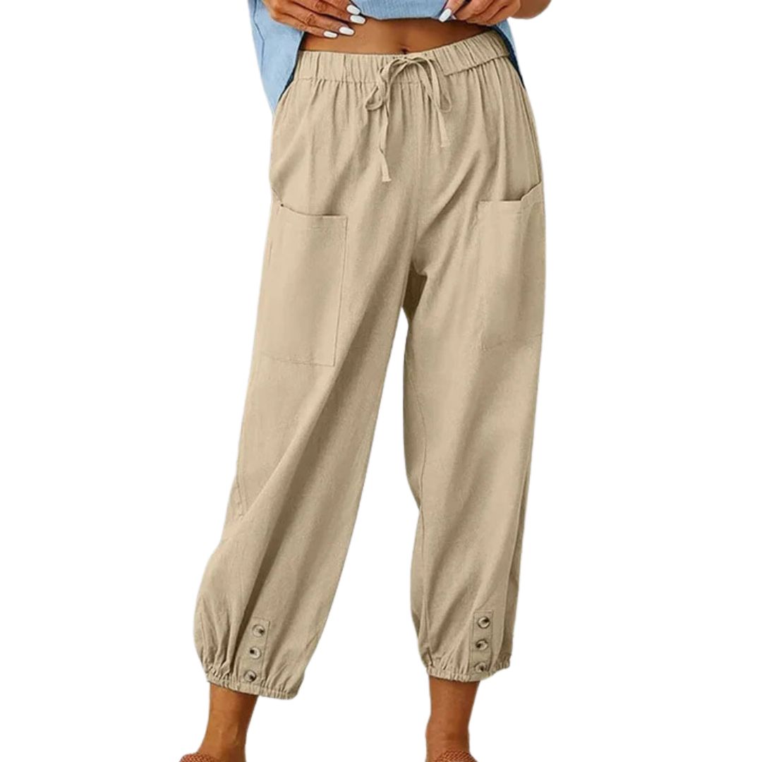Women's Cropped Drawstring Trousers with Pockets