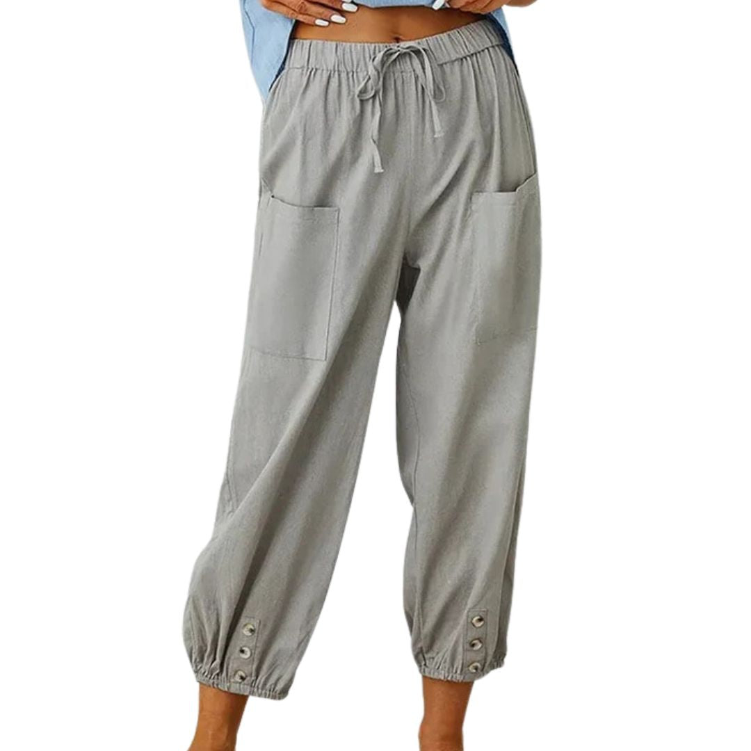 Women's Cropped Drawstring Trousers with Pockets