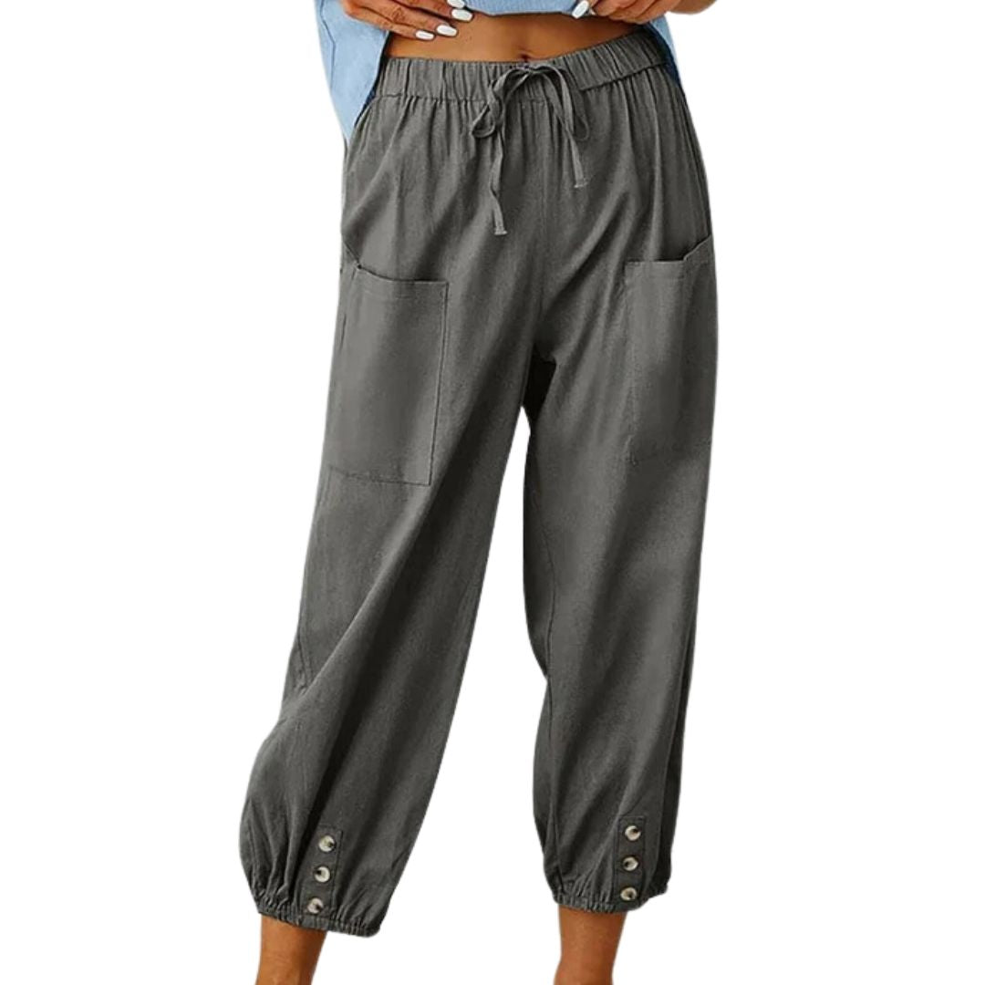 Women's Cropped Drawstring Trousers with Pockets