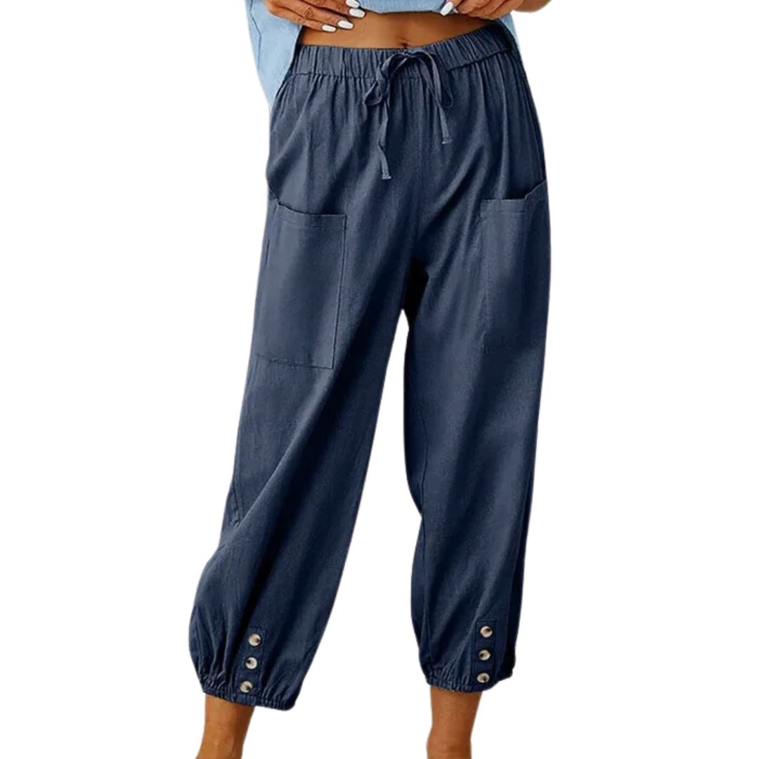 Women's Cropped Drawstring Trousers with Pockets