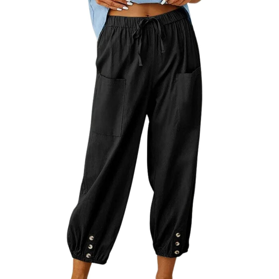 Women's Cropped Drawstring Trousers with Pockets