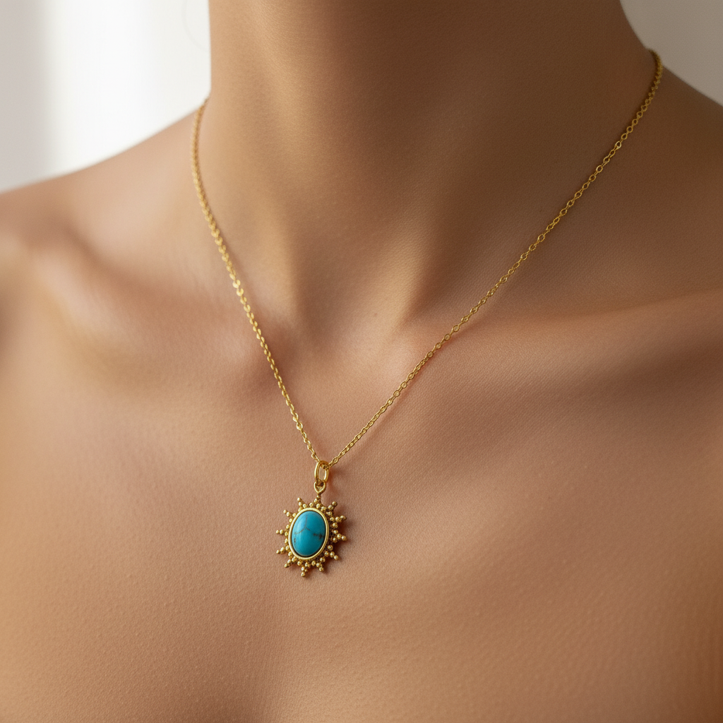 Women's Turquoise Sunburst Pendant Necklace