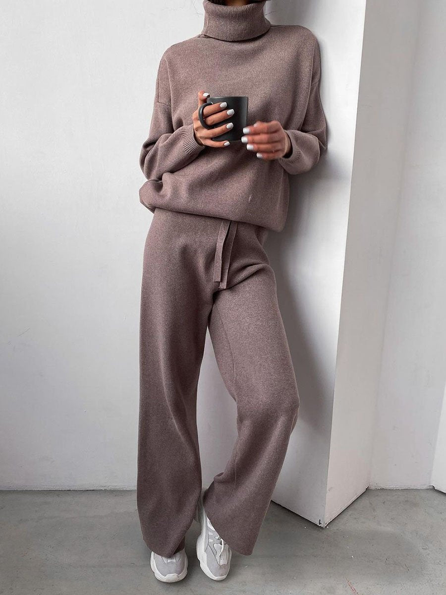 Women's Knitted Roll Neck Jumper & Wide-Leg Trouser Set