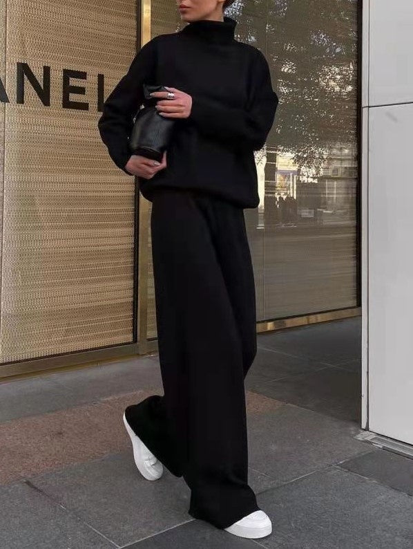 Women's Knitted Roll Neck Jumper & Wide-Leg Trouser Set