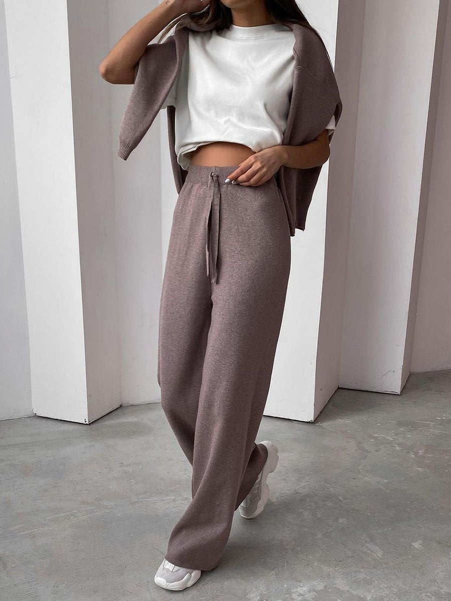 Women's Knitted Roll Neck Jumper & Wide-Leg Trouser Set